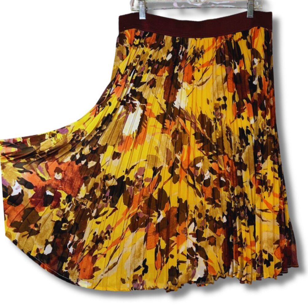 Lane Bryant‎ 14 16 Yellow Maroon Burgundy Accordion Pleated Skirt Fall 14/16 1X